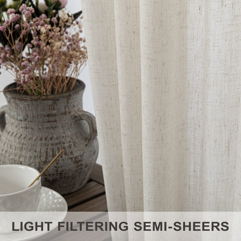 Lightweight linen-blend curtains by Pitalk for airy, semi-sheer ambiance.