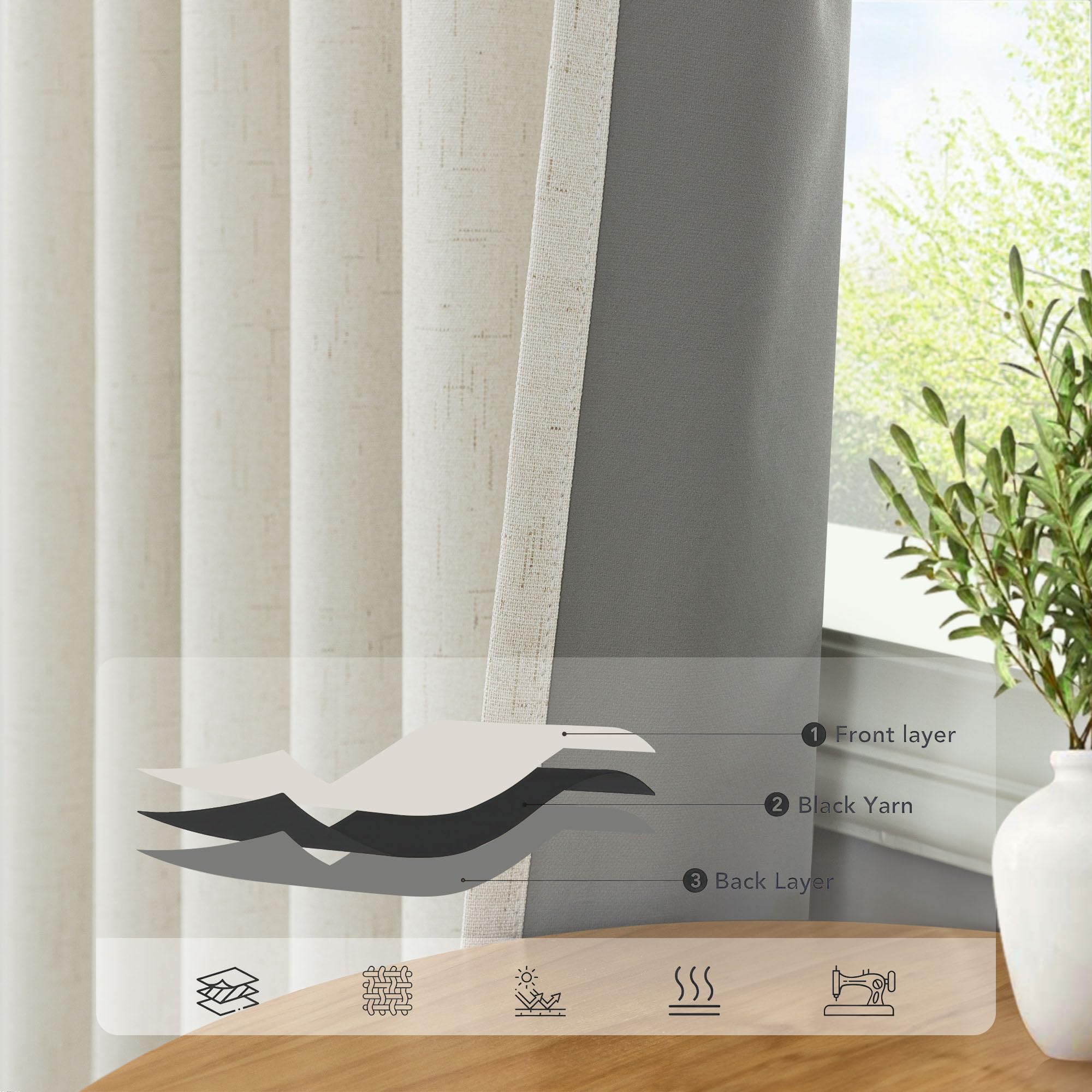Pitalk linen-texture fabric gives a rich, soft drape in neutral tones.
