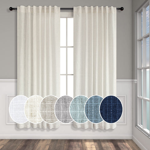 Pitalk natural linen curtains with back tab for a soft, tailored drape