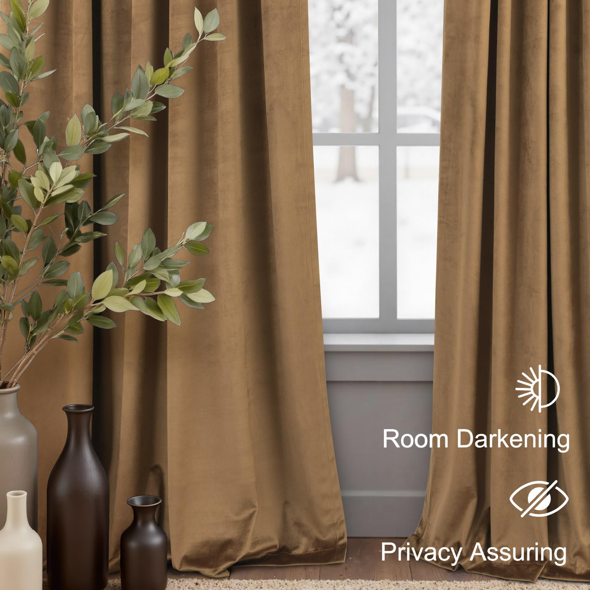 Pitalk velvet curtains block sunlight for room darkening and restful evenings.