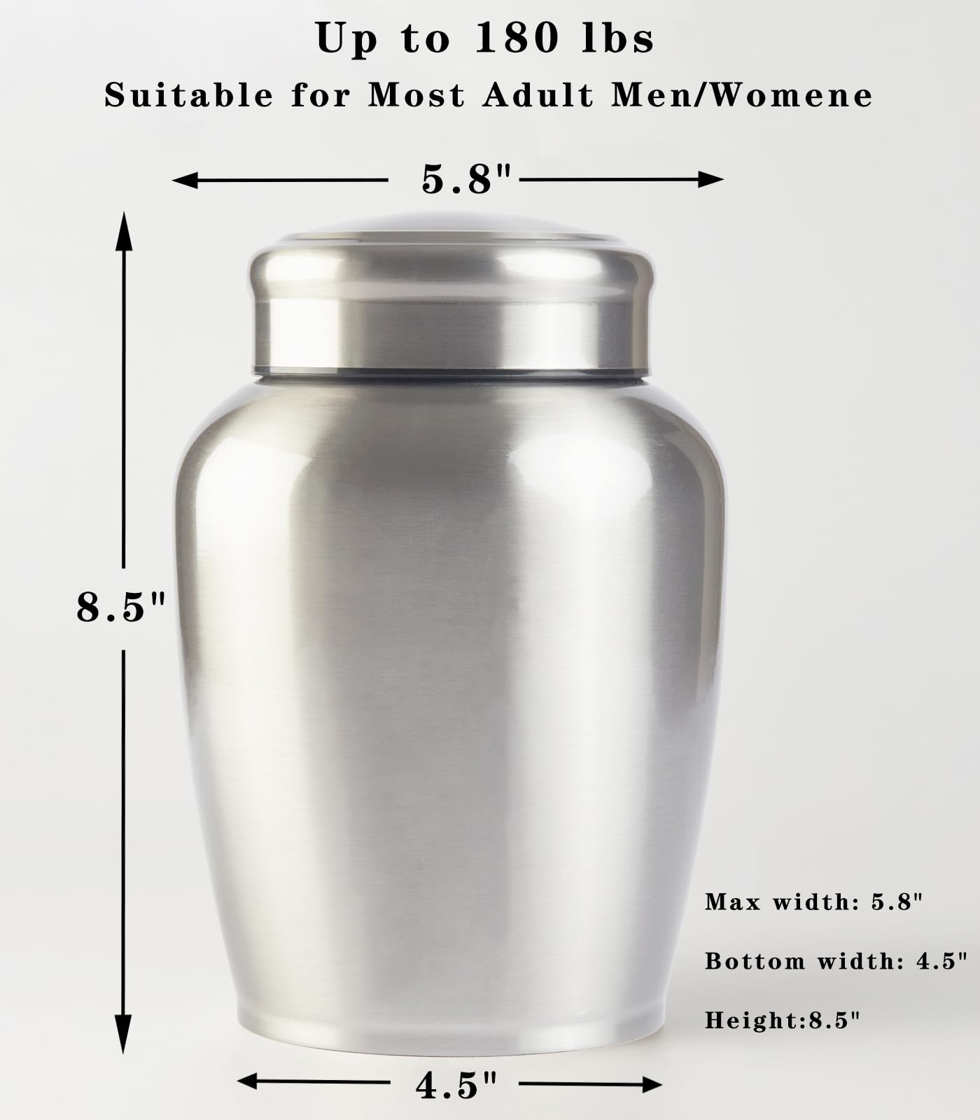 P.J homsv urn ash silver side view emphasizes sturdy stainless steel construction