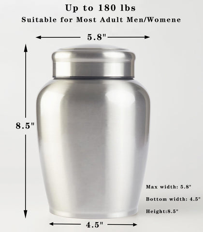P.J homsv urn ash silver side view emphasizes sturdy stainless steel construction