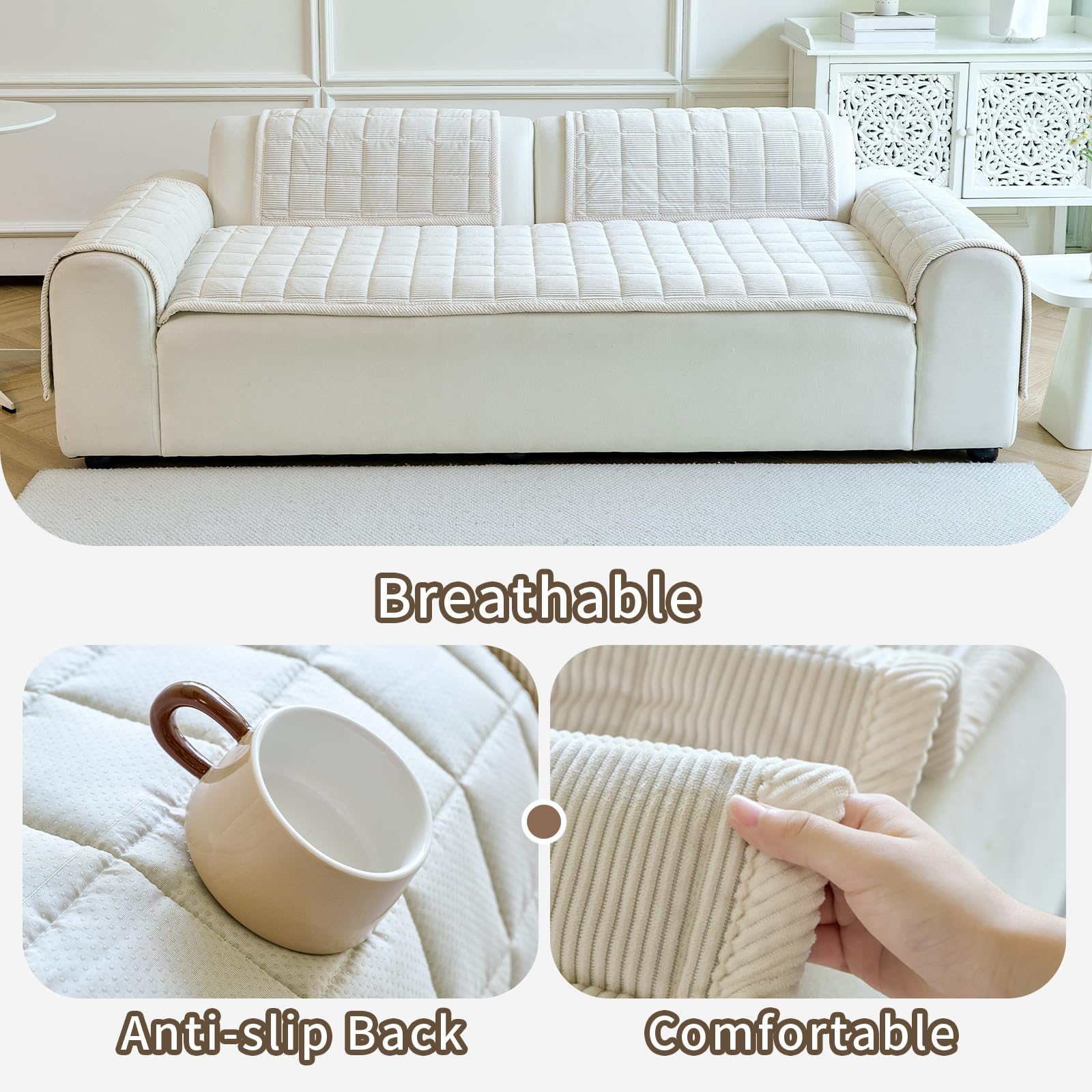 Large size fits 94.5 inch sofas, ideal for three-cushion layouts.