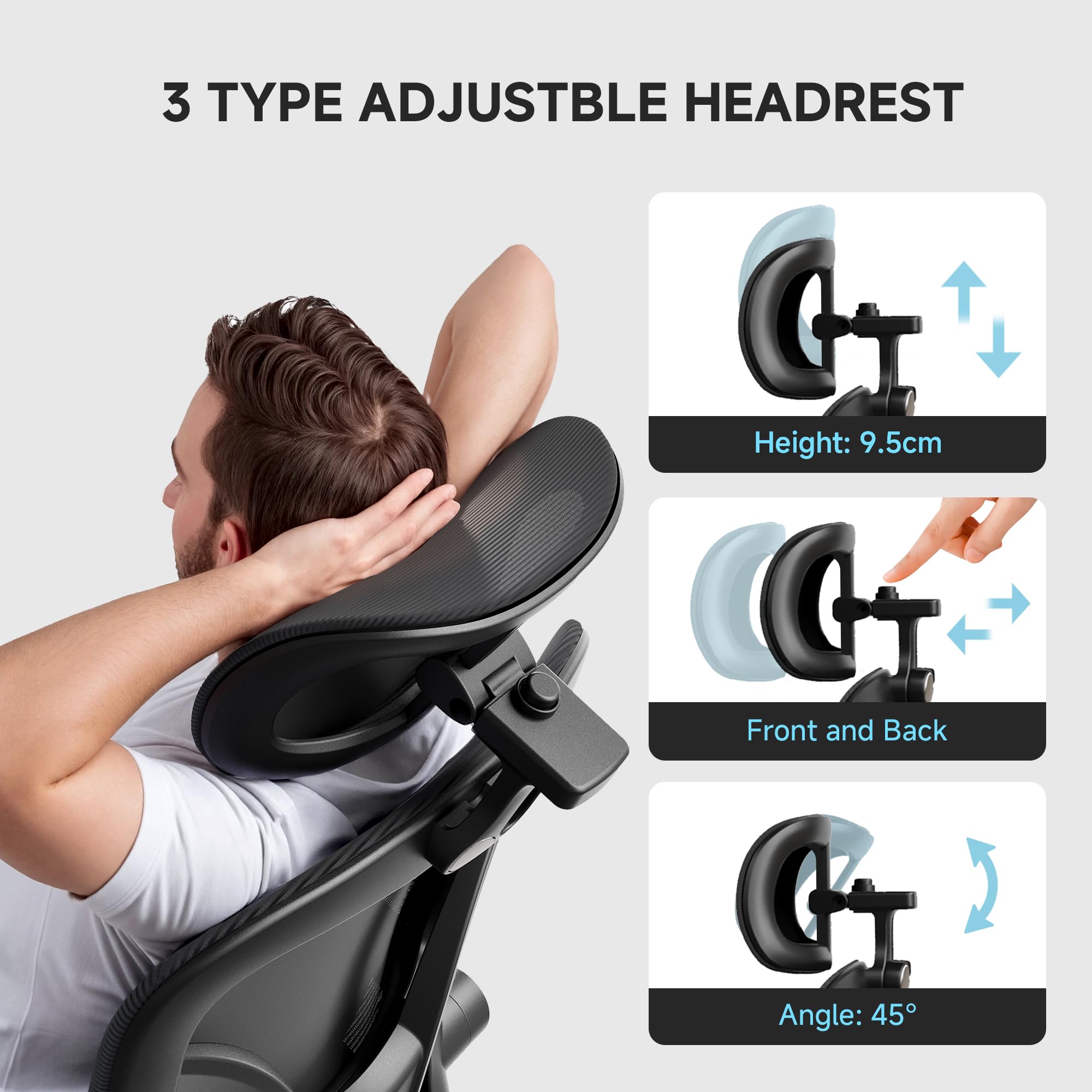 PKPT tilt adjustment enables comfortable recline from 90 to 135 degrees.