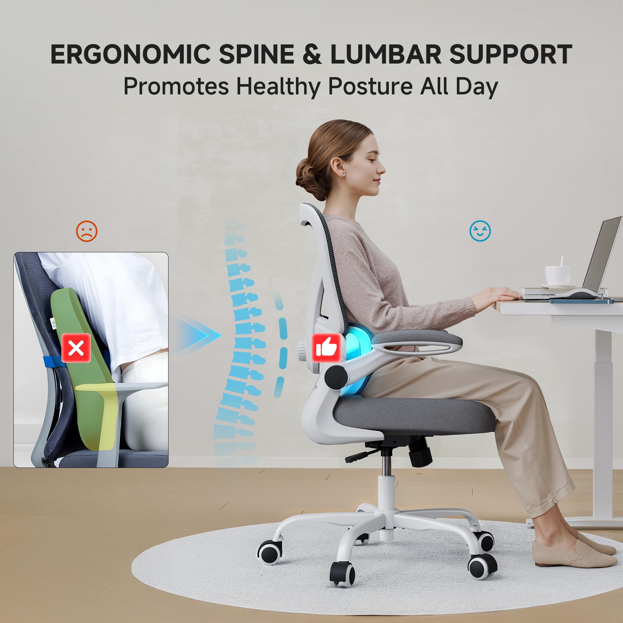 PKPT Mesh Office Chair adjustable recline with a smooth 90–135 degree range.
