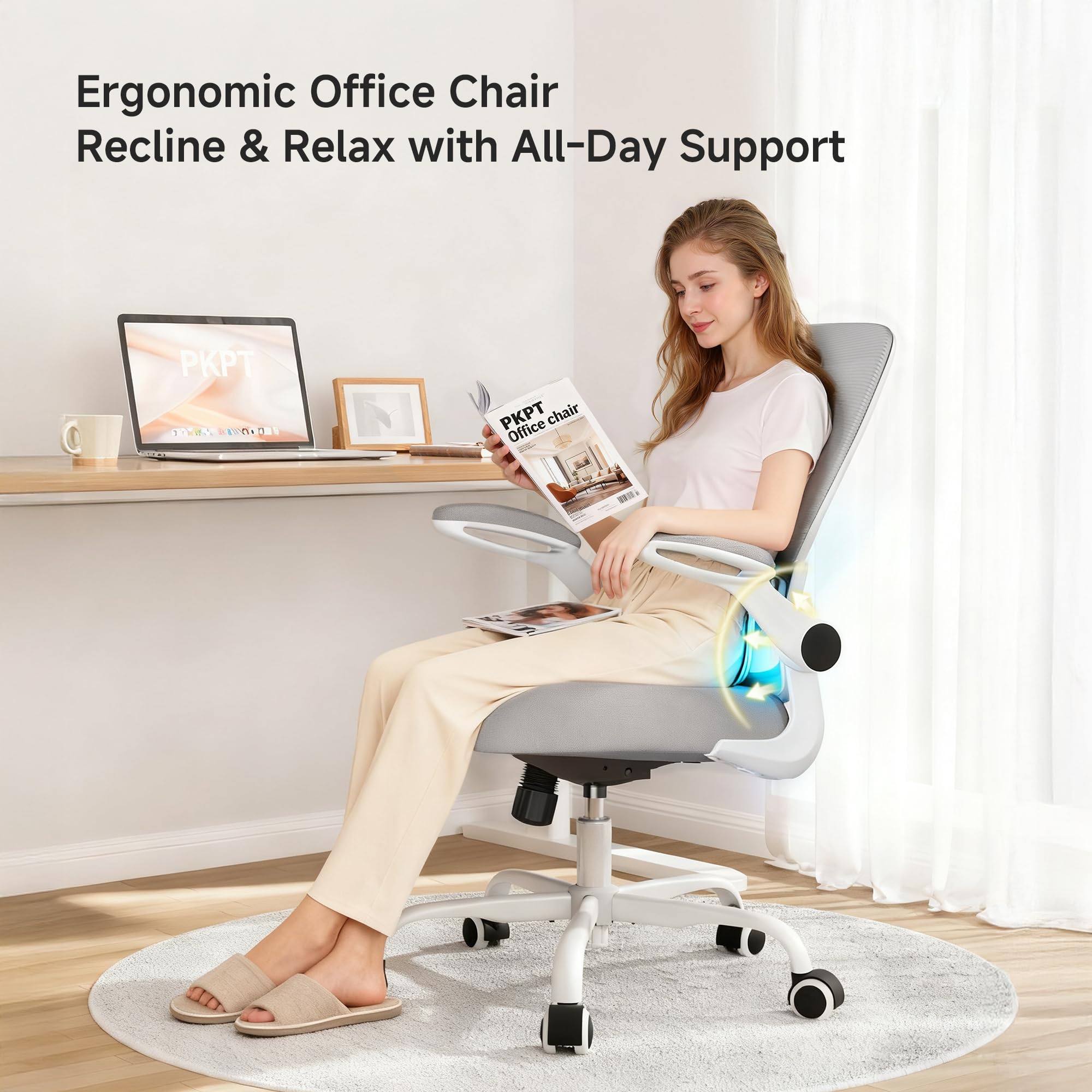 PKPT Mesh Office Chair white finish complements a modern home office.