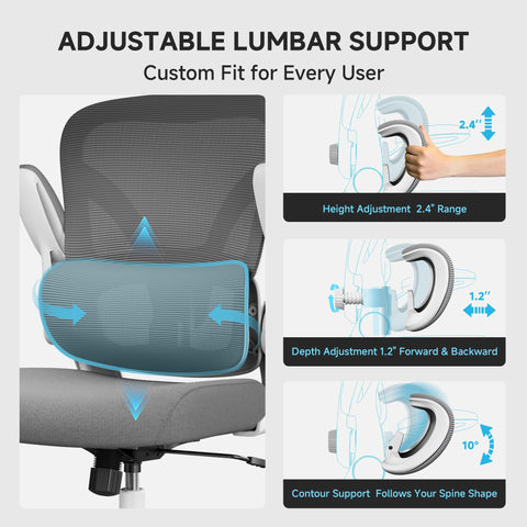 PKPT Mesh Office Chair wide seat supports comfortable seating for varied heights.
