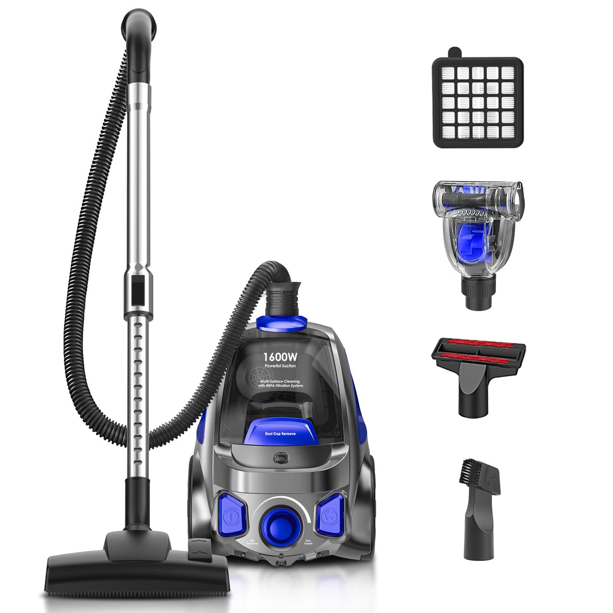 PKUYIE canister vacuum with 40KPa suction for deep cleaning pet hair