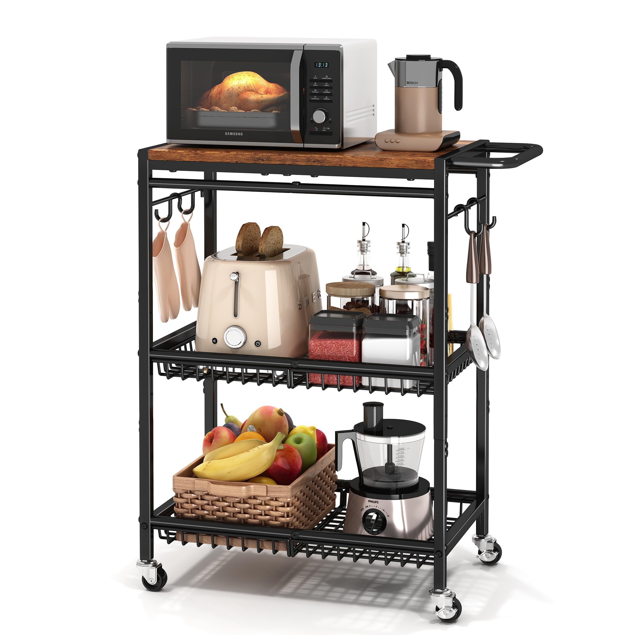 Pkuyres vintage cart with two metal mesh shelves keeps everyday items accessible
