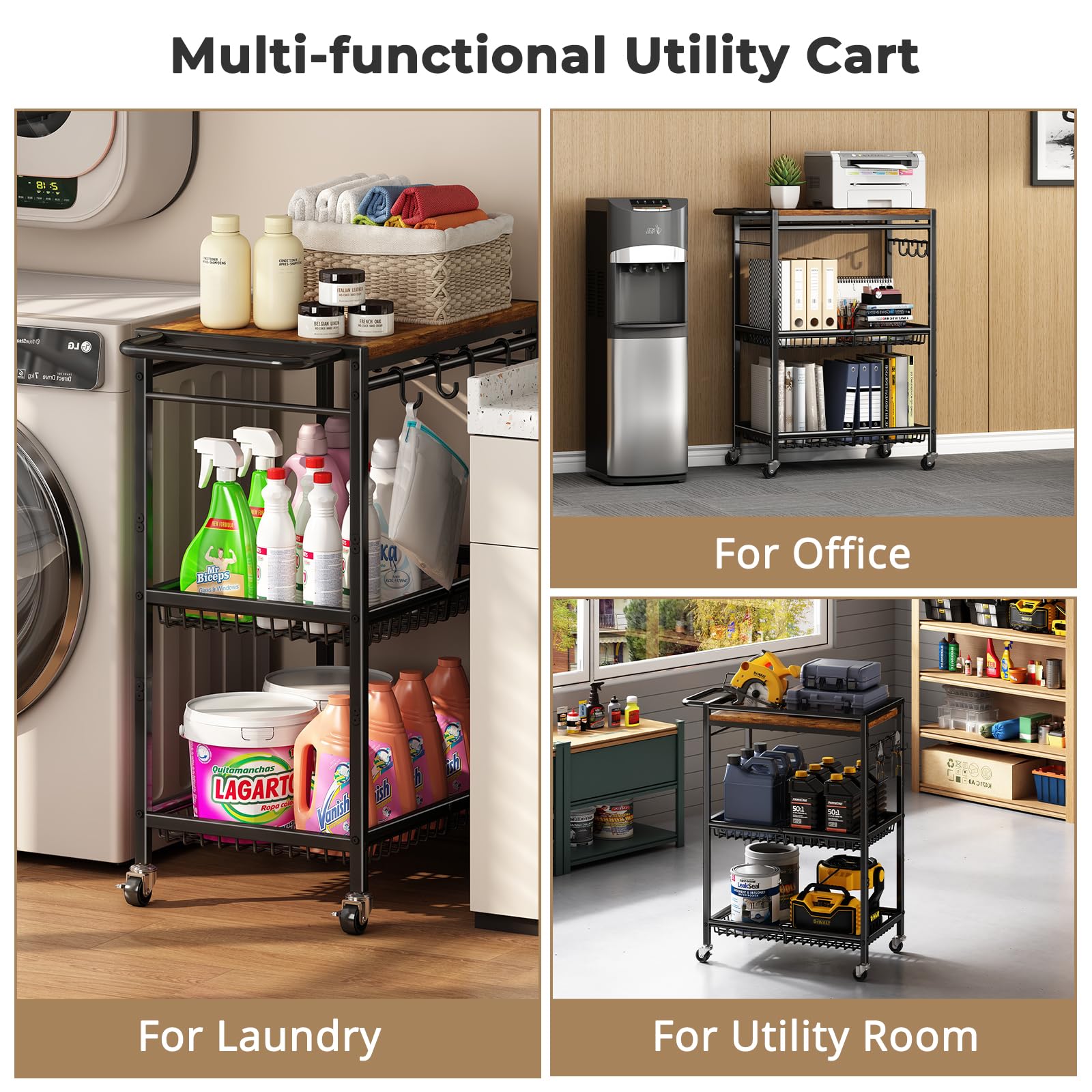 Pkuyres durable cart supports heavy items up to 90 lbs on the wooden top