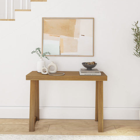 Plank+Beam easy-assembly console table with included tools for quick setup.