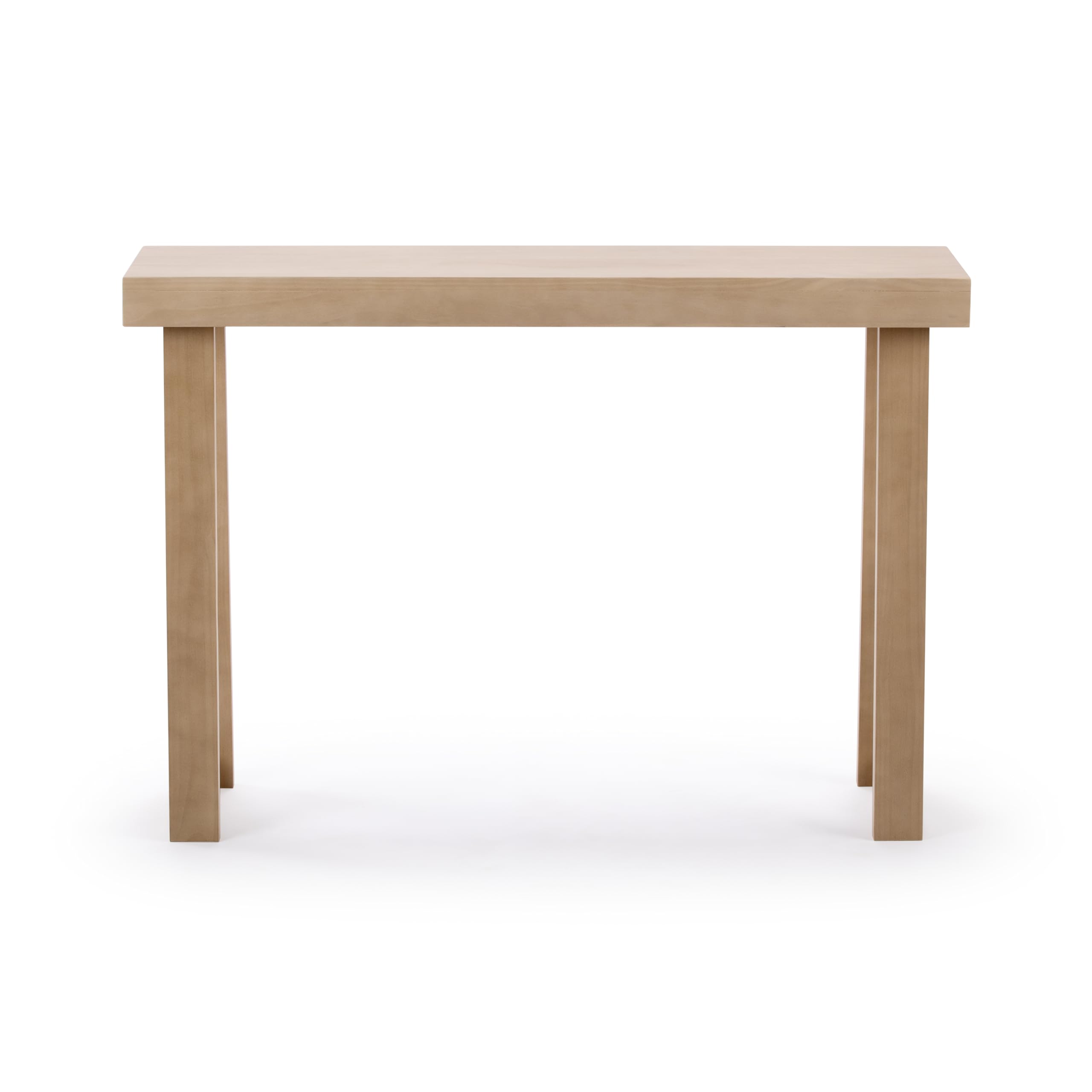 Plank+Beam blonde console table in entryway for organized landing.