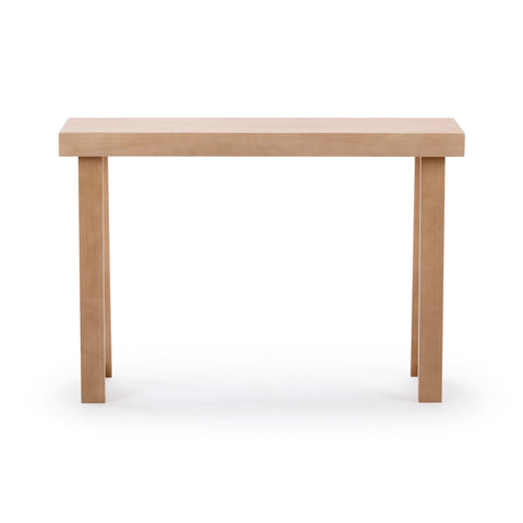 Plank+Beam blonde console table in entryway for organized landing.