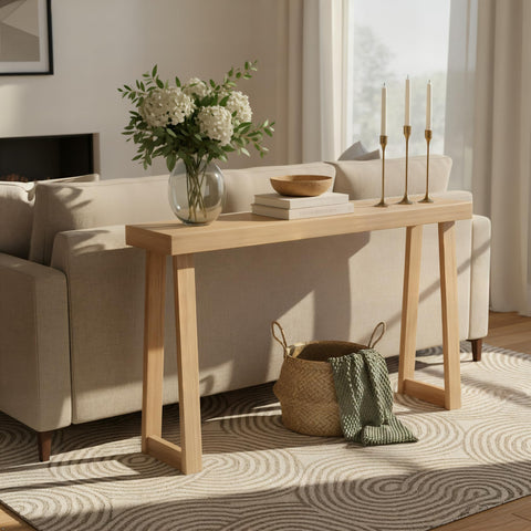 Plank+Beam blonde finish detail showcases neutral tones that fit any decor