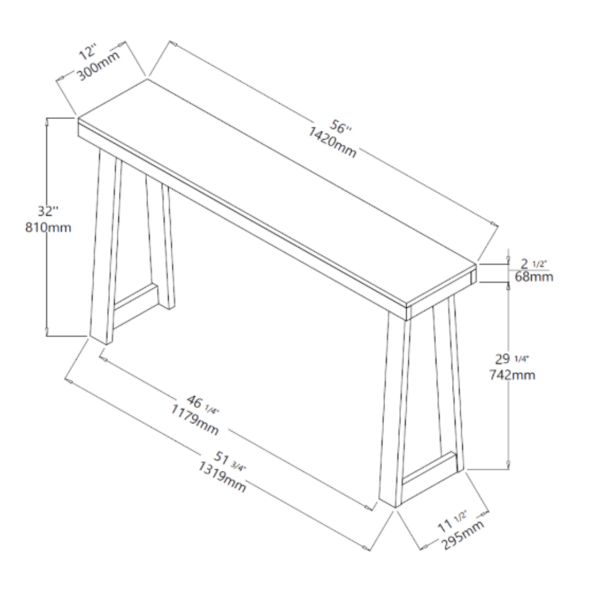 Plank+Beam narrow-profile console table, ideal for entryway or behind-the-sofa spaces