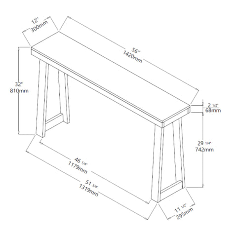 Plank+Beam narrow-profile console table, ideal for entryway or behind-the-sofa spaces