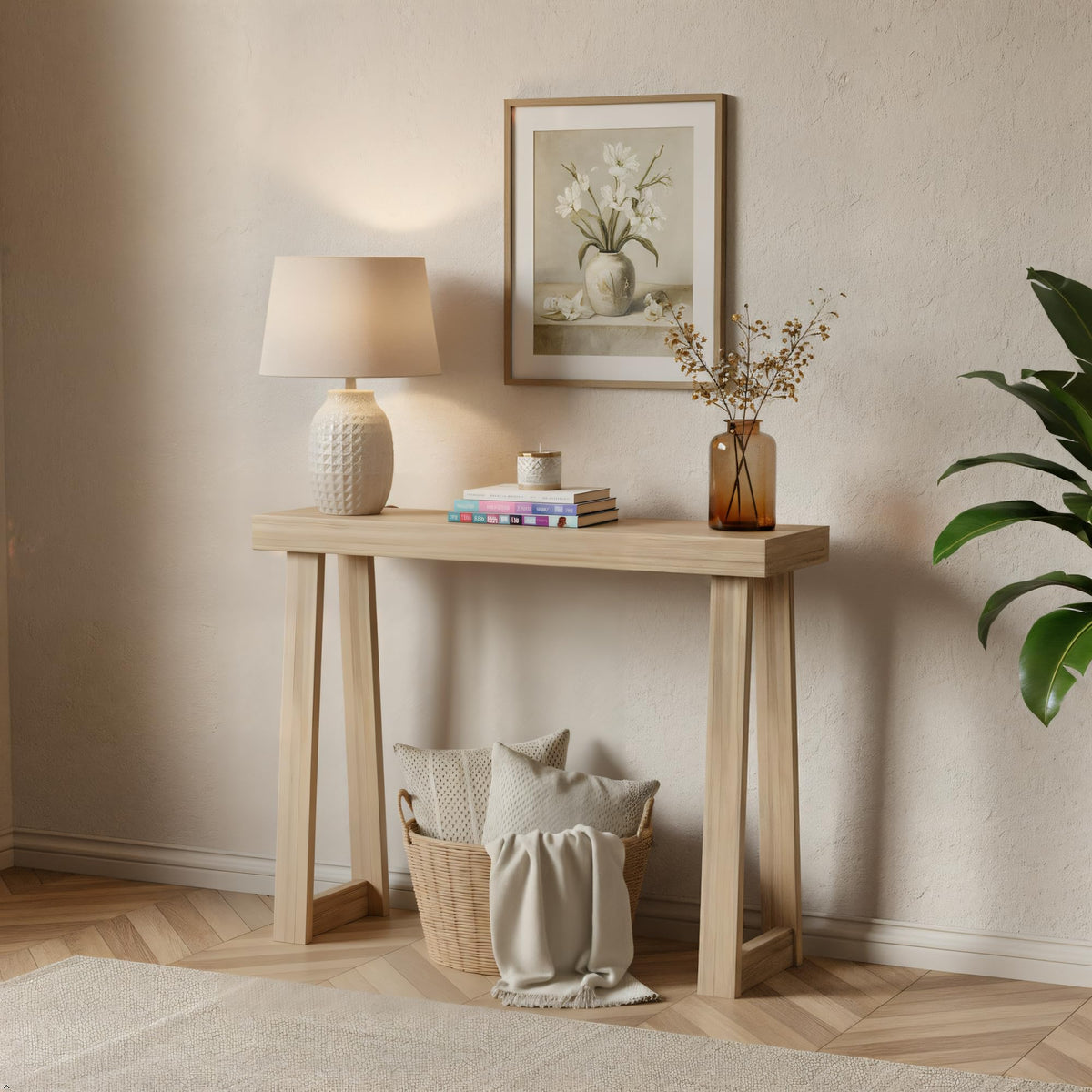 Plank+Beam solid wood console table (36in) emphasizes durable knot-free pine.