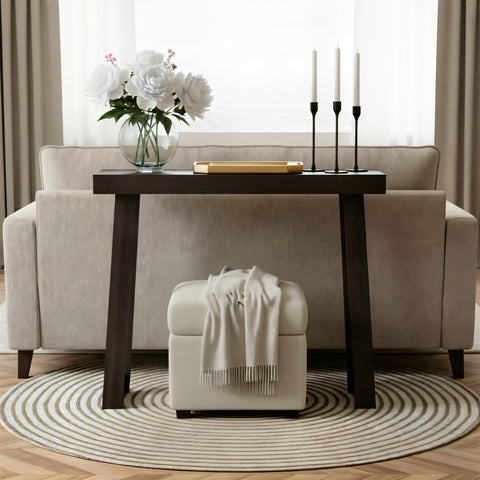 Plank+Beam walnut console table top view highlights clean lines