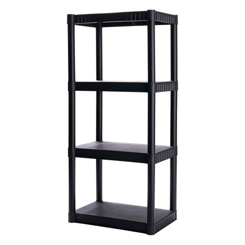 Plano 4-shelf plastic storage shelves for versatile pantry and garage organization.
