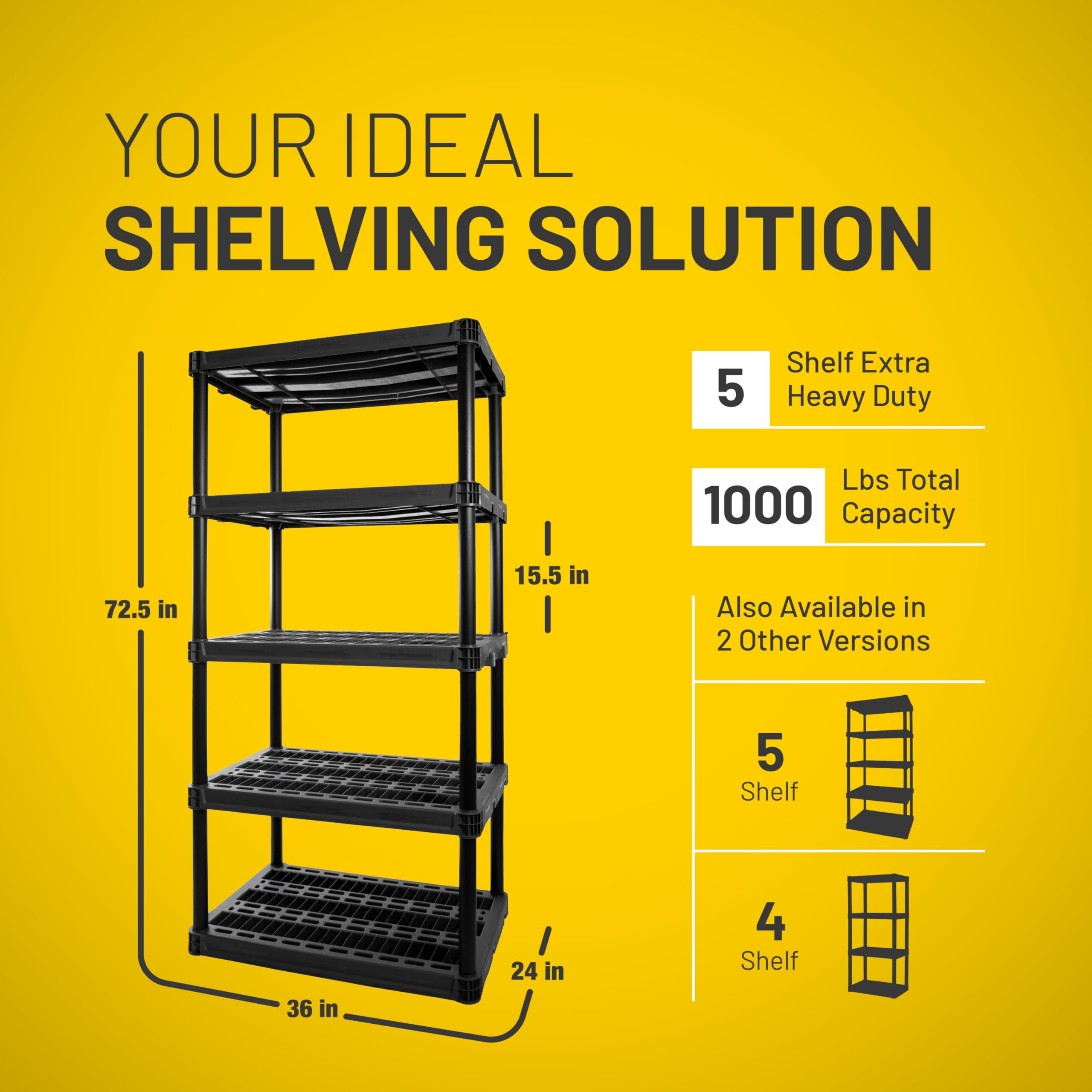 Plano 5-shelf storage shelves interlocking design enabling expandable storage