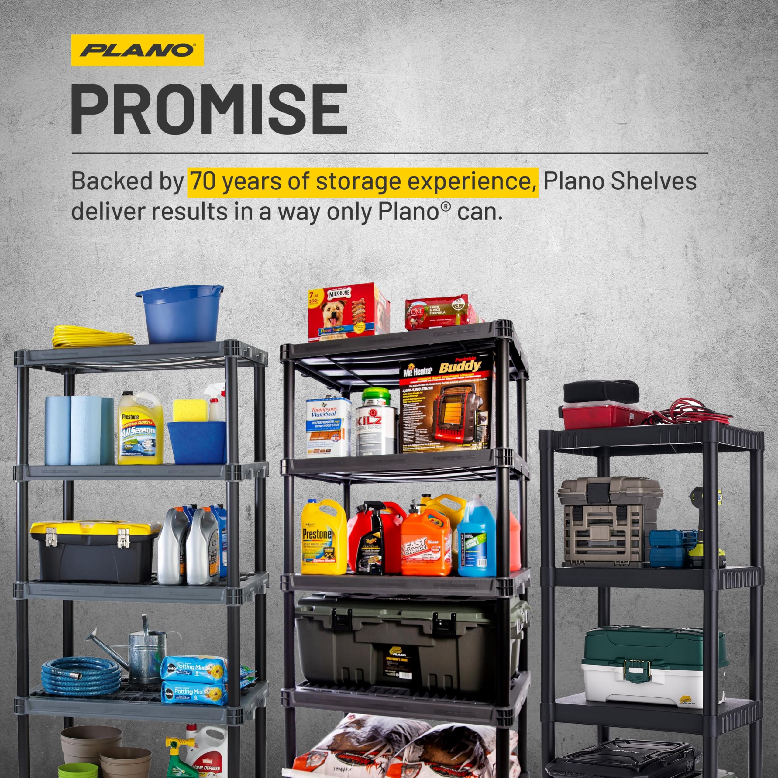 Plano heavy-duty 750lb capacity total, ready for garage or workshop organization.