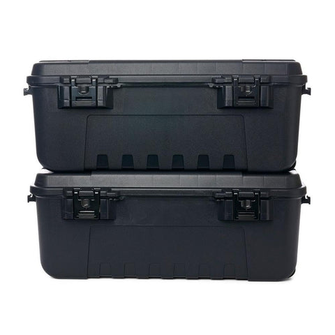 Plano Sportsmans Trunk Large Black front view shows rugged exterior for outdoor use