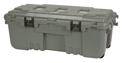 Plano Storage Trunk with wheels enables easy transport between garage and field.