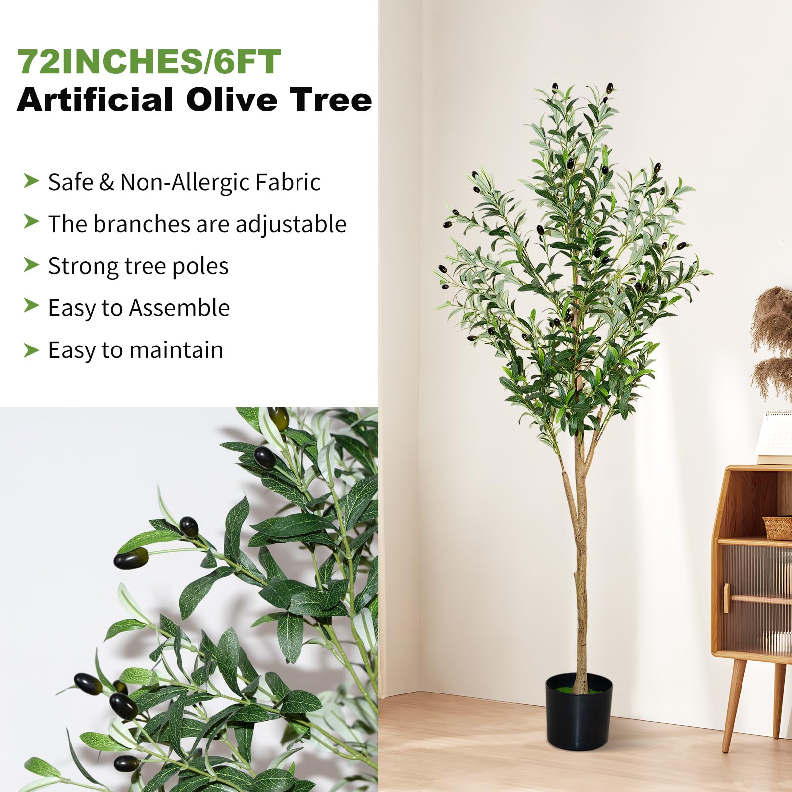 Plantsworld olive tree leaves and fruit provide lifelike indoor greenery