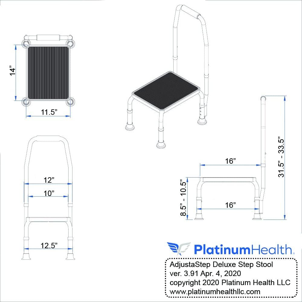 Platinum Health AdjustaStep Deluxe rust-resistant white finish for easy cleaning.