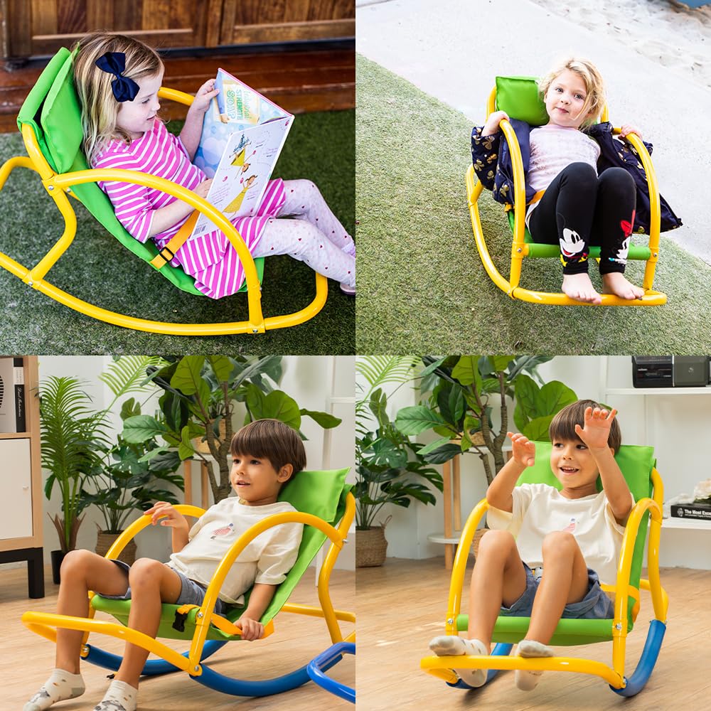 PLATPORTS rocking-chair motion on grass demonstrates versatile play in yard.