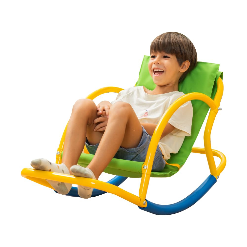 PLATPORTS rocking chair seesaw side view aids balance during outdoor play.