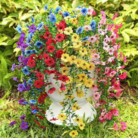 Playieer outdoor blue bundle in a hanging basket, vibrant year-round color.