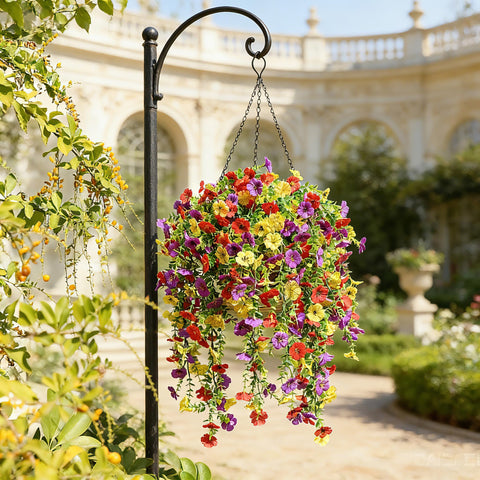 Playieer outdoor porch-scene featuring UV-resistant blooms for year-round charm.