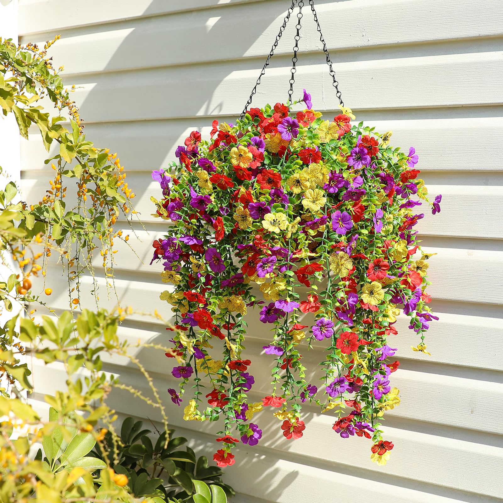 Playieer outdoor artificial purple bundle with eucalyptus leaves, ideal for year-round porch decor.