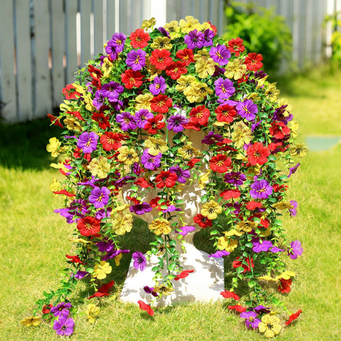 Playieer outdoor artificial red bundle with eucalyptus leaves, ideal for planters and displays.