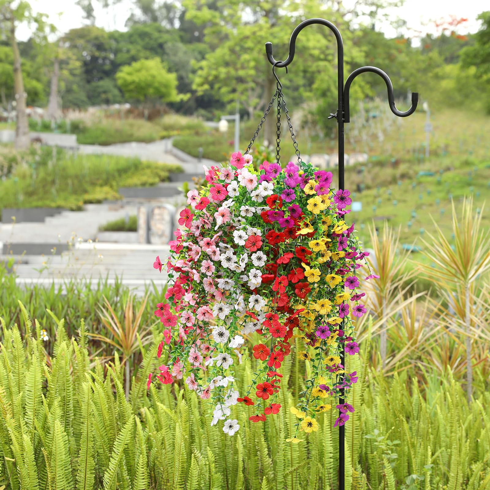 Playieer hanging planters with faux flowers elevate balcony styling