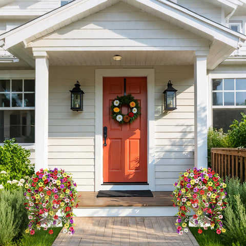 Playieer hanging planter flowers create charming outdoor accents.