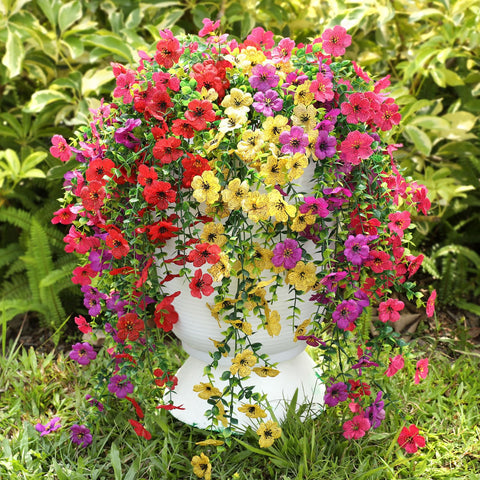 Playieer six-bundle outdoor artificial flowers arranged for year-round curb appeal.