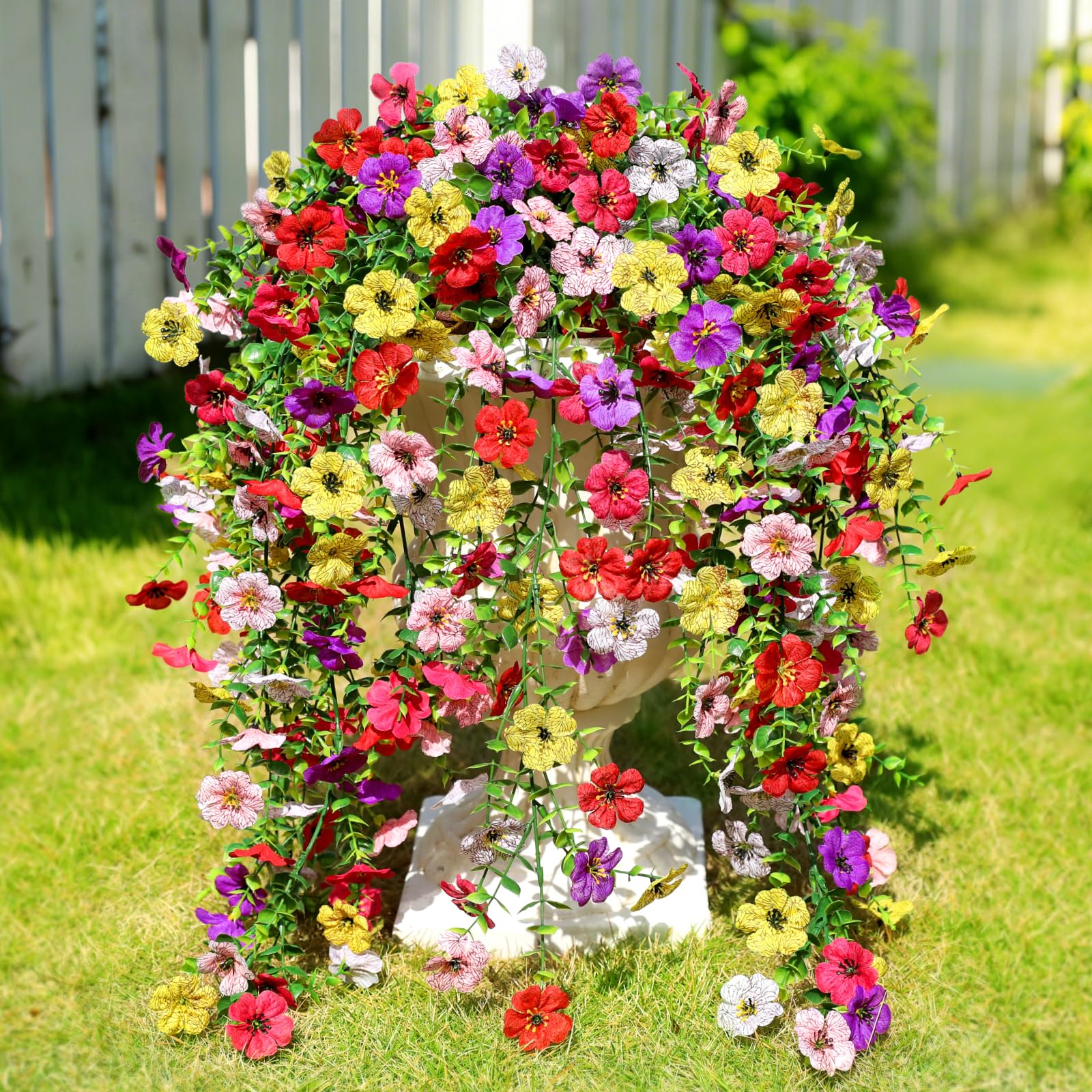 Playieer outdoor artificial flowers in six bundles brighten porches with lasting color.