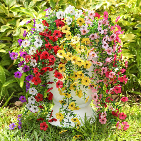 Playieer outdoor artificial flowers six-bundle set for year-round porch decor