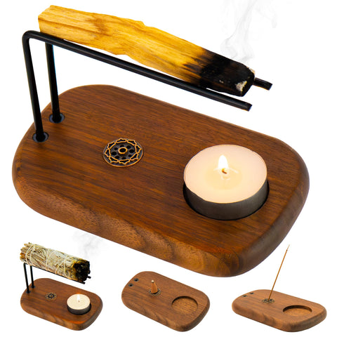 Plearty 4-in-1 walnut Palo Santo holder base supports mess-free rituals