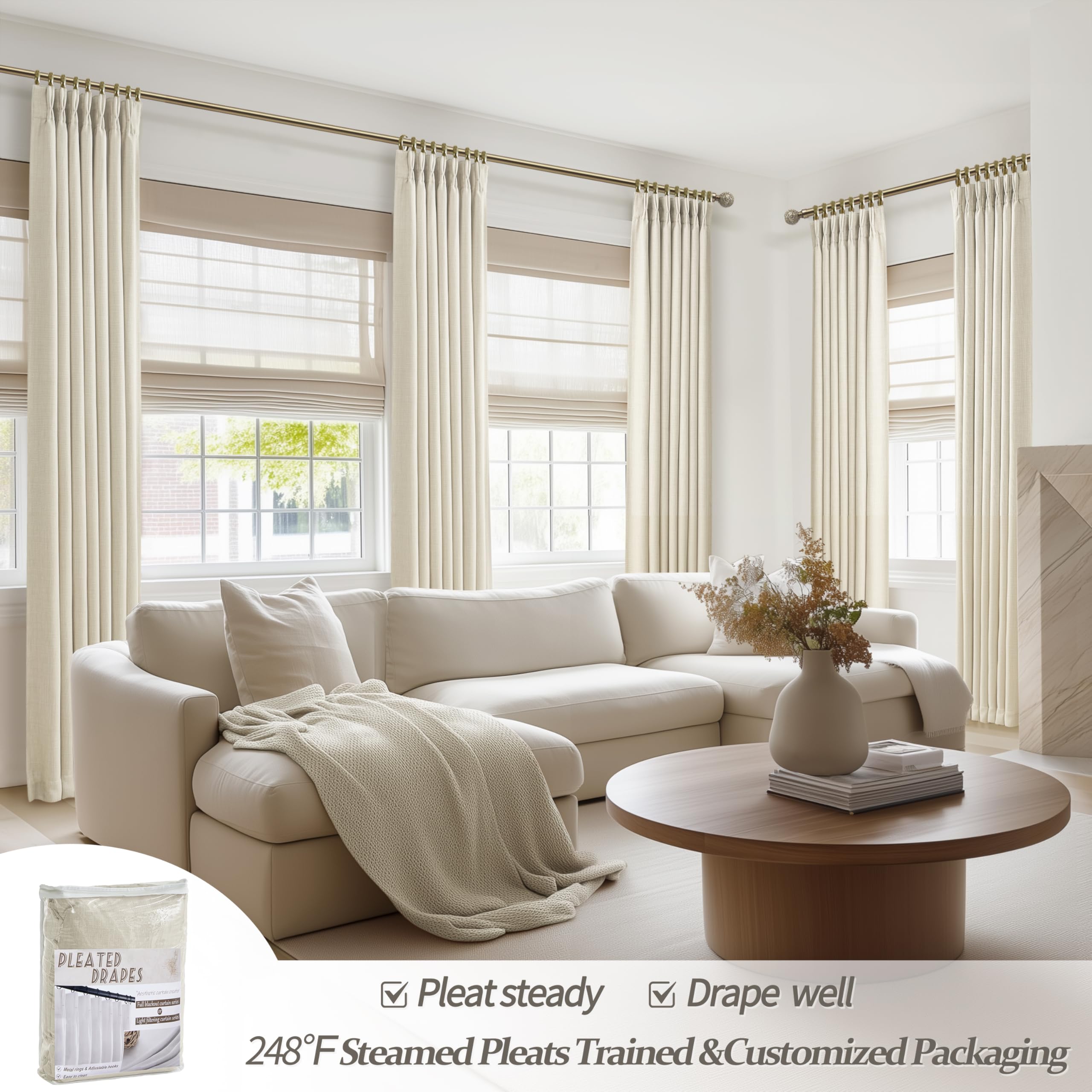 PleatedDrapes back tab mounting option demonstrated on a modern curtain rod