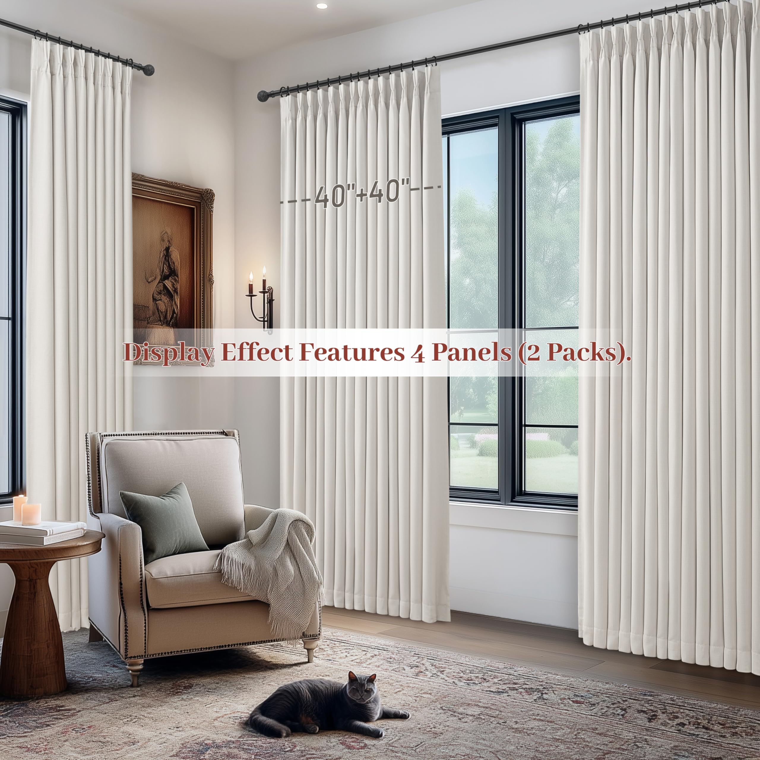 PleatedDrapes bedroom scene in off beige shows refined decor