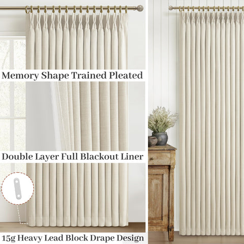 PleatedDrapes blackout linen curtain with clip rings enabling easy light-control setup