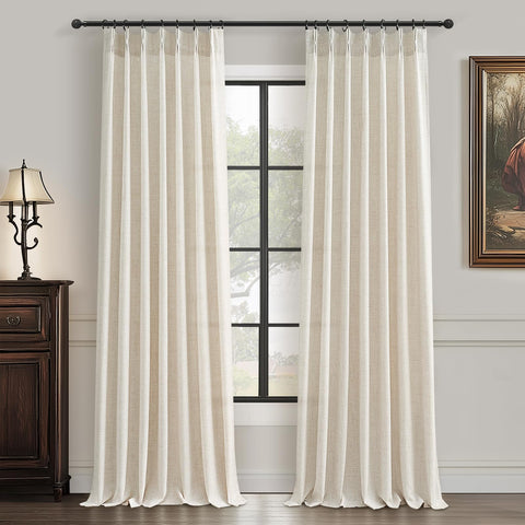 PleatedDrapes cream ivory faux linen texture curtain front view enhances privacy and style