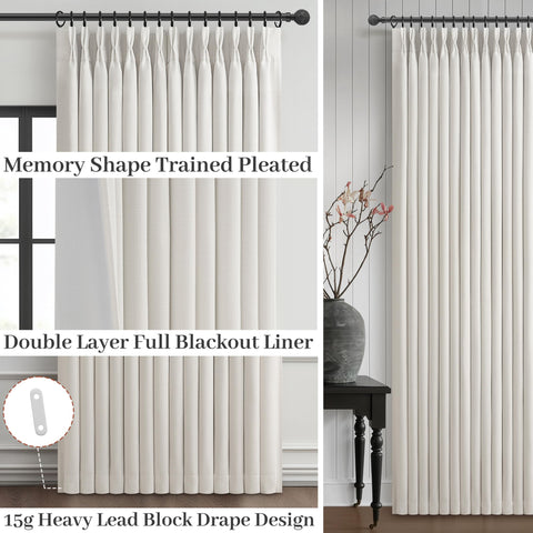 PleatedDrapes 400gsm linen blend fabric texture highlighting luxurious drape and noise reduction