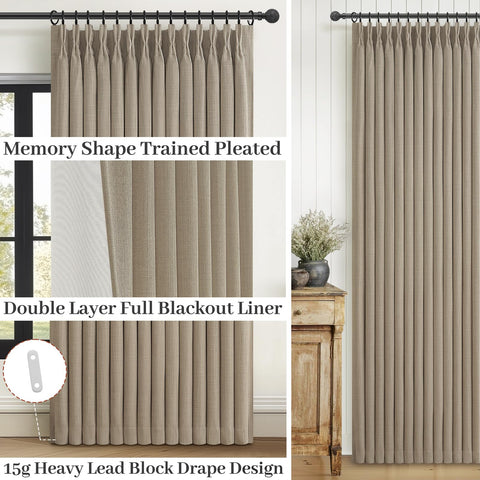 PleatedDrapes heavy-duty linen fabric adds insulation and reduces outside noise subtly.