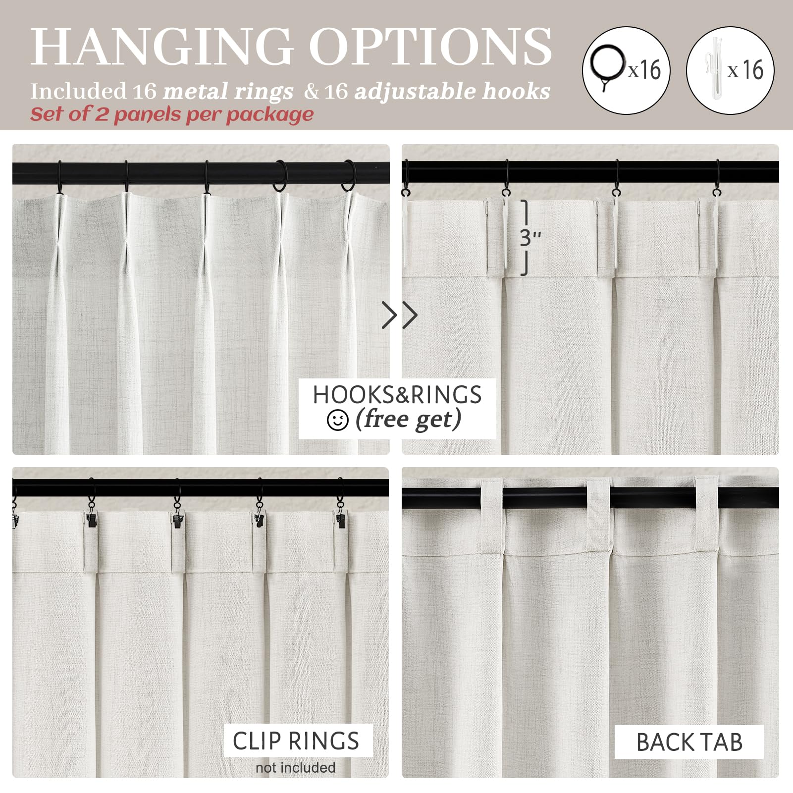 300gsm linen-poly blend texture highlights durability for PleatedDrapes curtains.