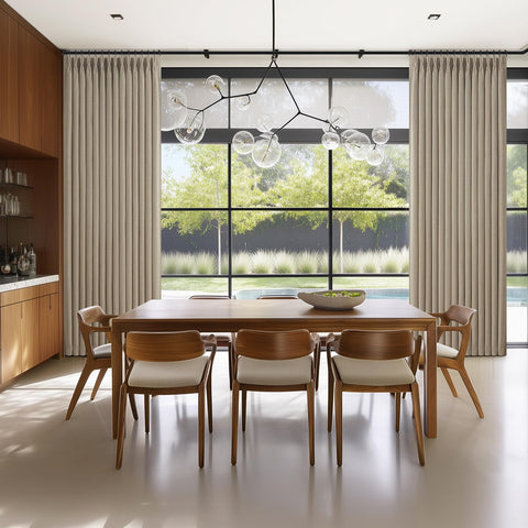 PleatedDrapes 400gsm fabric delivers luxurious texture while maintaining energy-efficient insulation.
