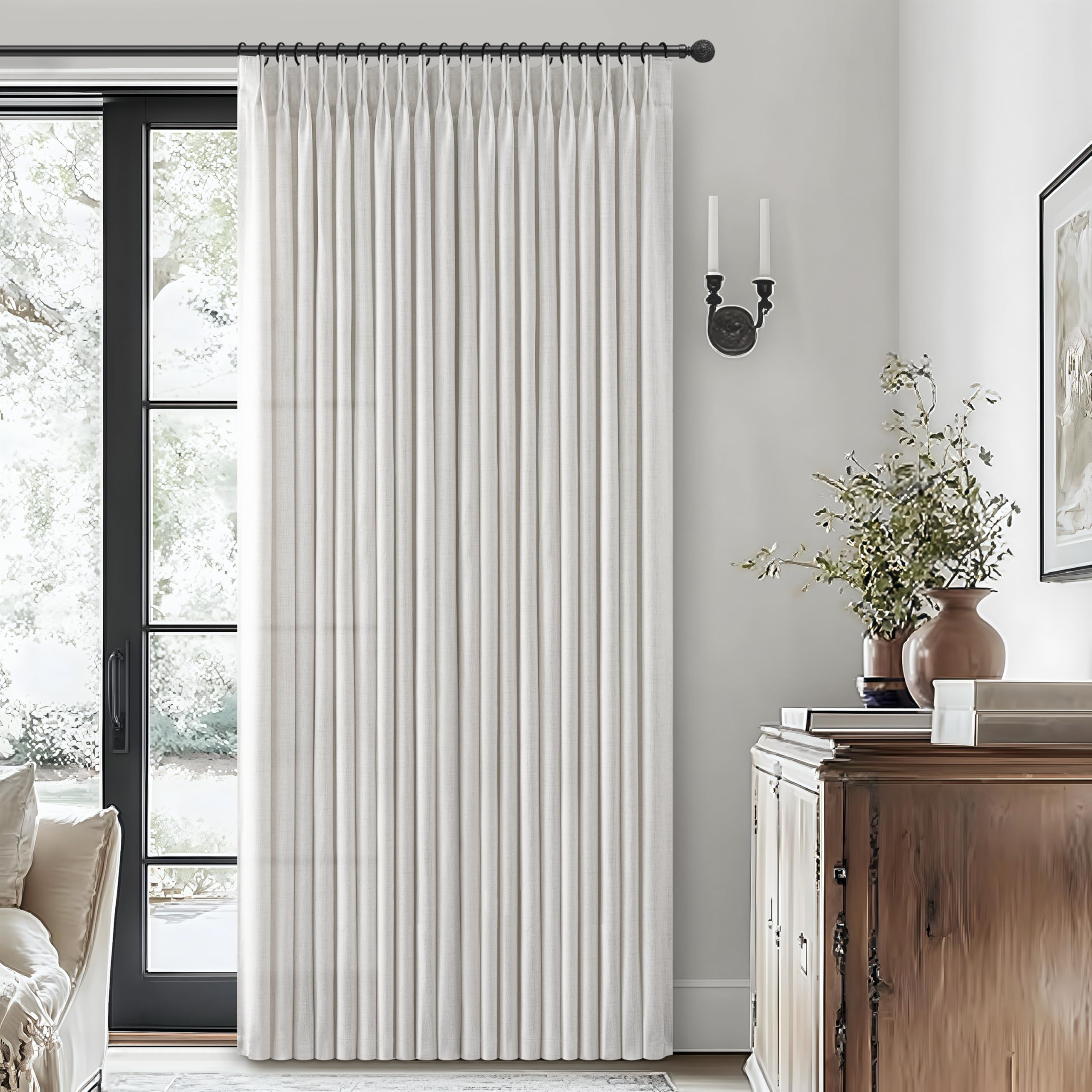 Neutral beige-white PleatedDrapes tones blend with diverse decor styles.